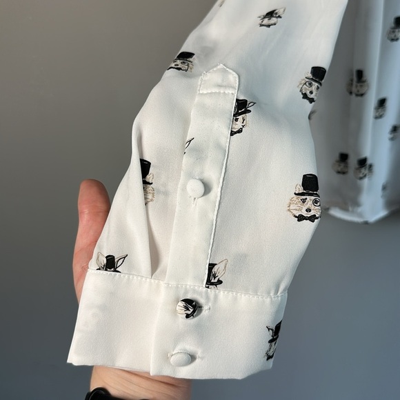 Torrid Madison Georgette Button Front Long Sleeve Shirt 2X Novelty Fox Rabbit - Picture 9 of 16